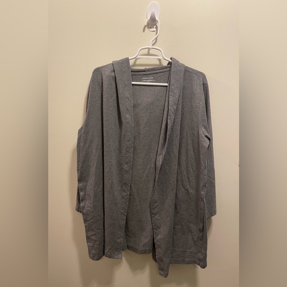 Eileen Fisher Traceable Organic Cotton Jersey Grey Hooded Jacket Sz Extra Large